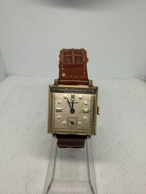 Vintage Pierce Art Deco Square Gold Watch Diamond Markers Manual Wind Dress